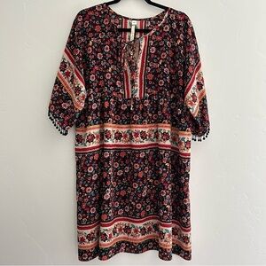 Uncle Frank Boho Floral Dress Size Large 10/12 Bohemian Dress Knee Length Spring